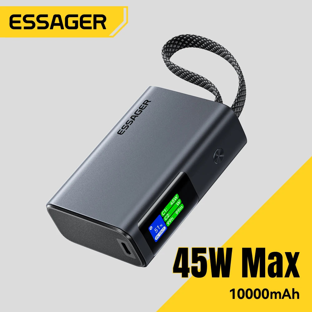 ESSAGER 45W Power Bank 10000 mAh z vgrajenim kablom USB-C