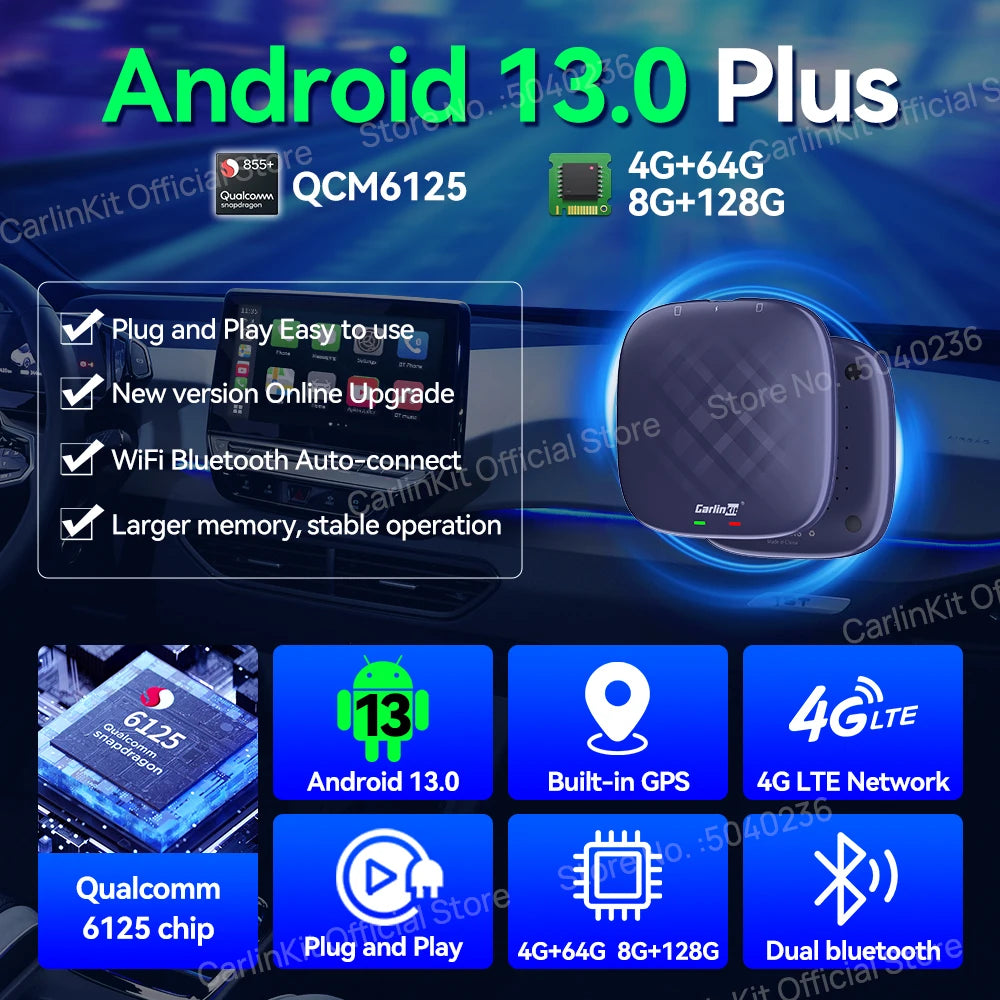 CarlinKit Android 13 QCM6125 brezžični CarPlay AI Box