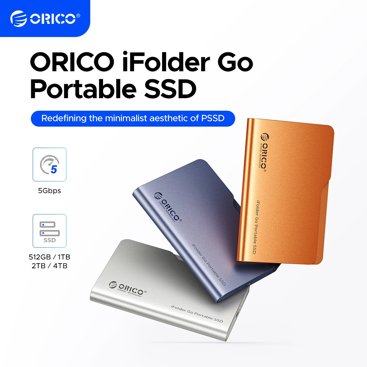 ORICO 1TB External SSD USB 3.2 Gen1 Portable SSD iFolder Go PSSD for iPhone 16/15 Series/Mac/PS5/XBOX/Laptop/PC