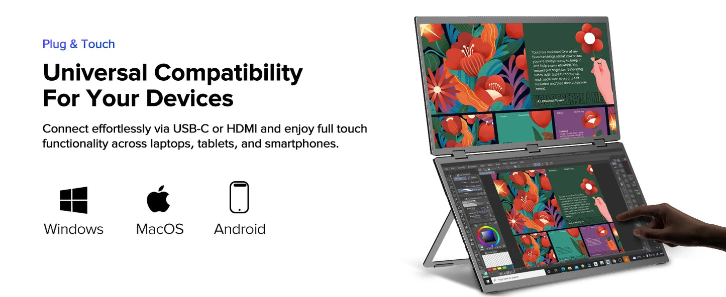EVICIV 18.5" Touchscreen Portable Monitor 100Hz 1080P USB-C HDMI Dual Folding Stacked Gaming Display for Laptops PC Mac Phone - Limetastore