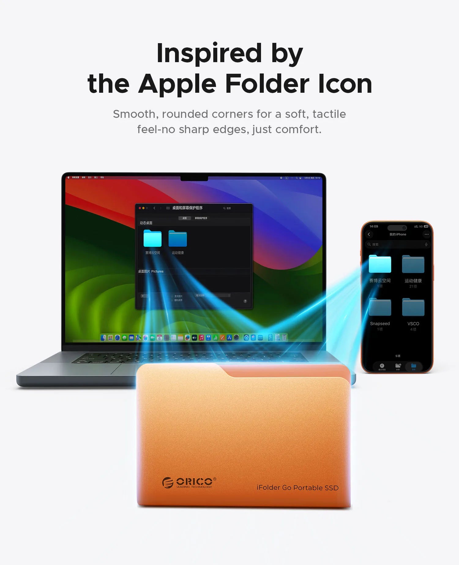 ORICO 1TB External SSD USB 3.2 Gen1 Portable SSD iFolder Go PSSD for iPhone 16/15 Series/Mac/PS5/XBOX/Laptop/PC