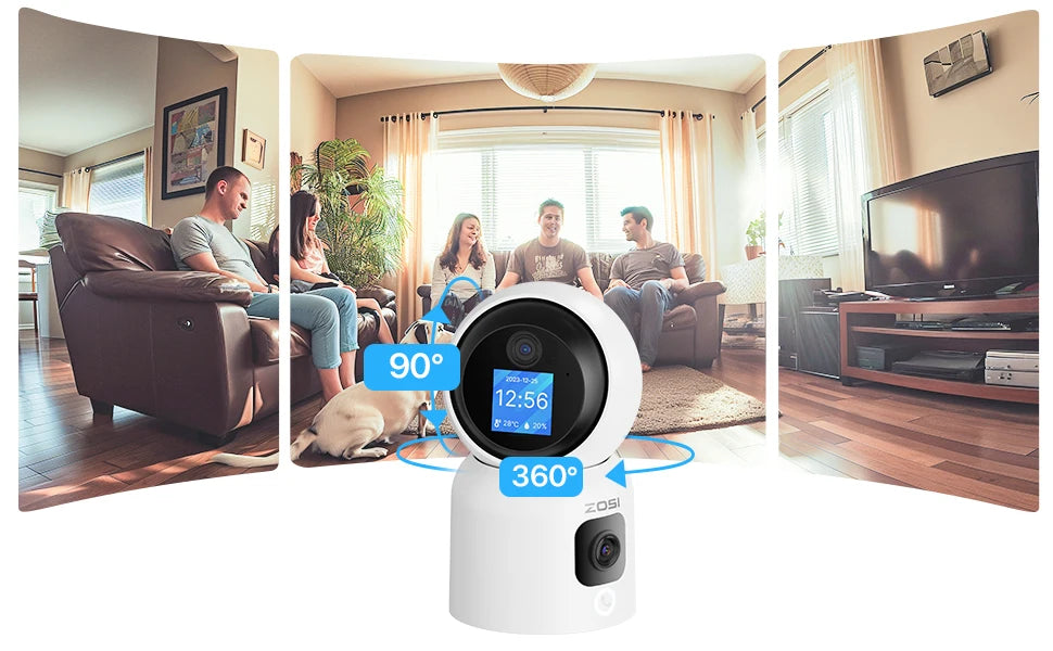 ZOSI 360° PTZ pametna domača varnostna kamera – notranji WiFi monitor za dojenčke in hišne ljubljenčke s samodejnim sledenjem, zaznavanjem z umetno inteligenco in HD nočnim vidom