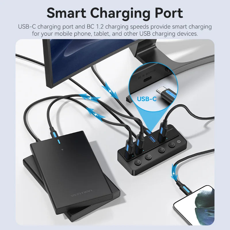 Vention USB 3.0 HUB s posameznimi stikali | 5Gbps visokohitrostni podaljšek USB-A vrat