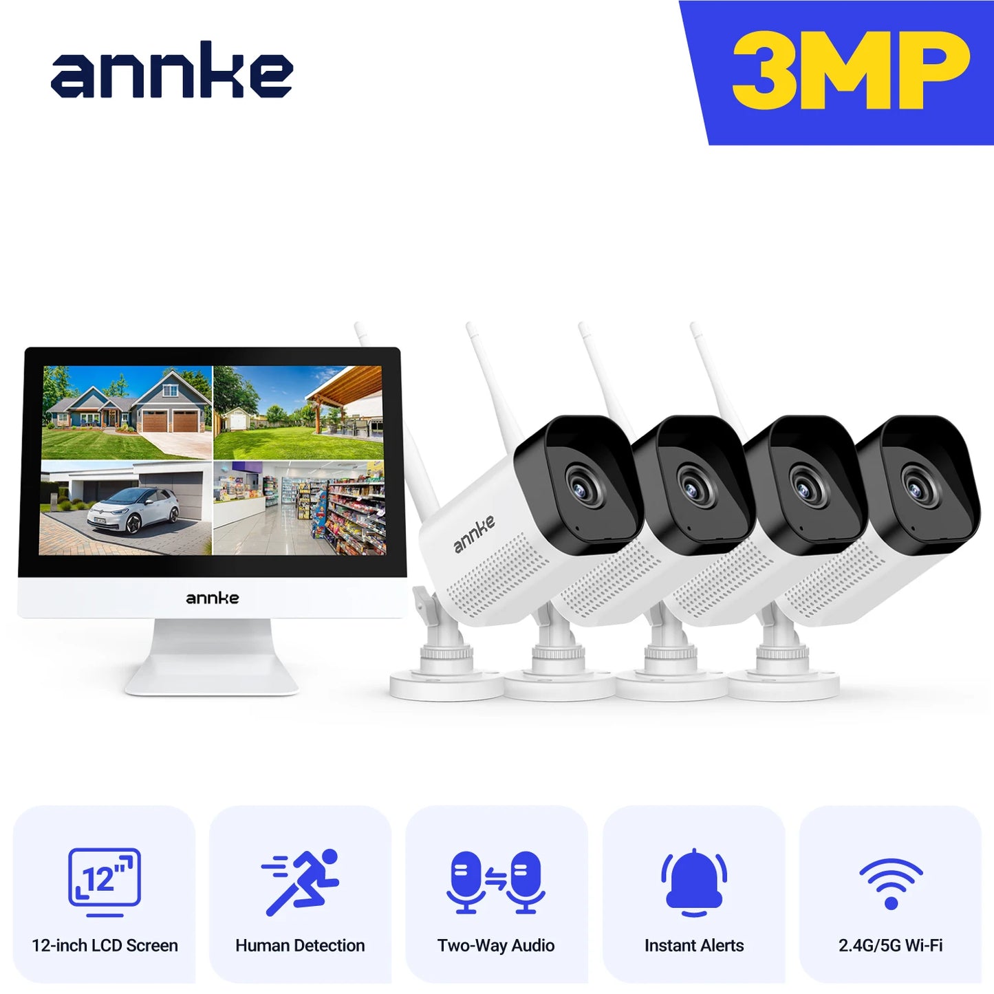 ANNKE 8MP 4K brezžični CCTV sistem | 10-kanalni NVR, dvopasovni WiFi, dvosmerni zvok, IR nočni vid