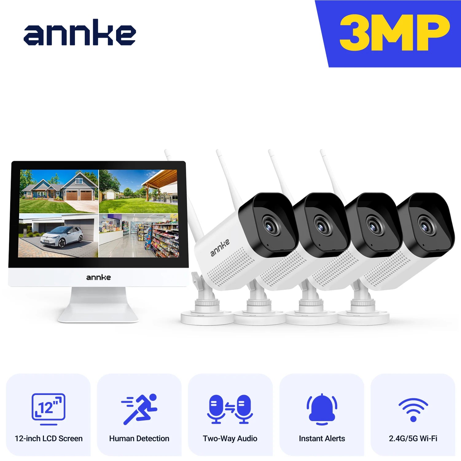 ANNKE 8MP 4K brezžični CCTV sistem | 10-kanalni NVR, dvopasovni WiFi, dvosmerni zvok, IR nočni vid