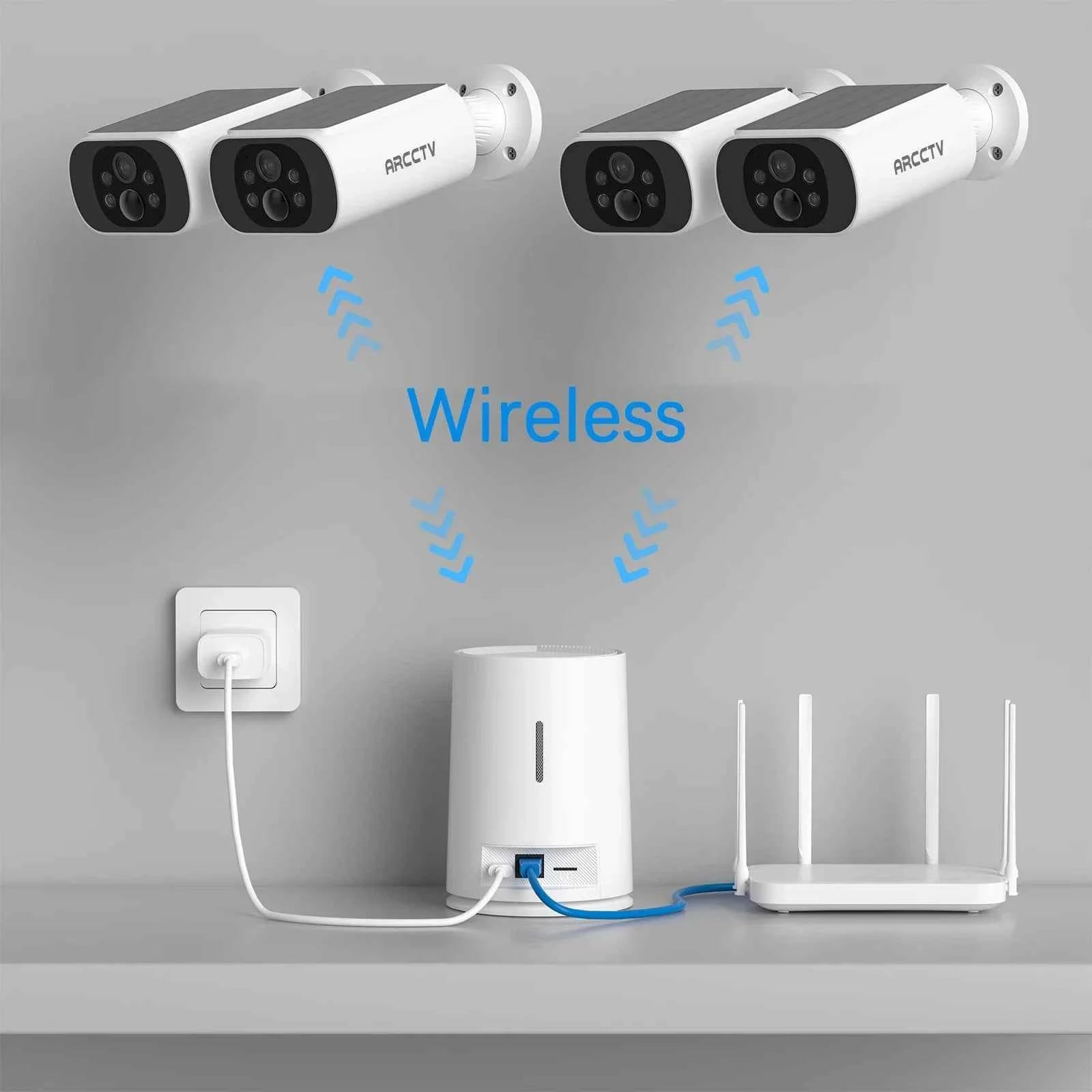ARCCTV 2K Solar Wifi Battery Camera Kit Surveillance Security System Humanoid Detection Siren Alarm Outdoor Wireless Camera Set - Limetastore