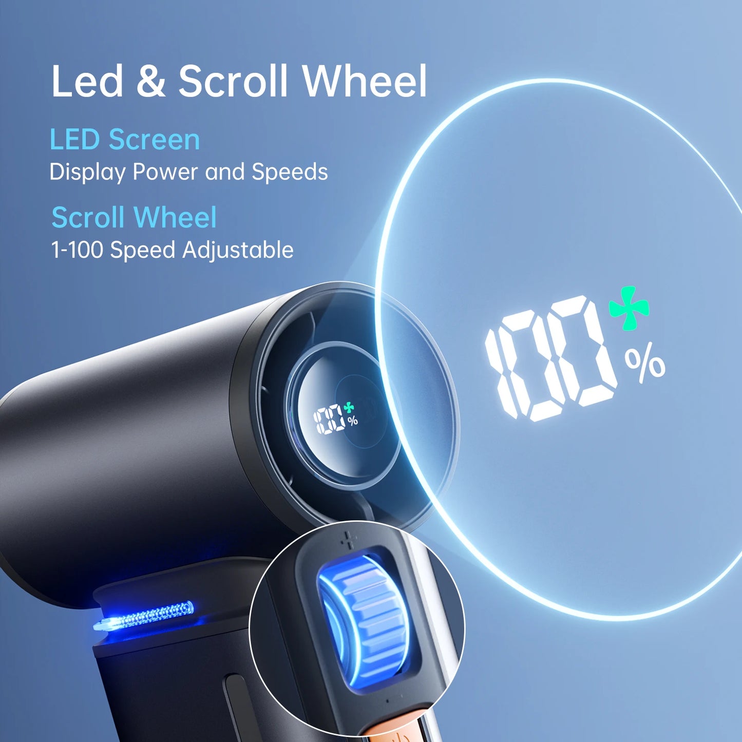 JISULIFE Portable Turbo Handheld Fan – 100 Adjustable Wind Speeds, Massive 9000mAh