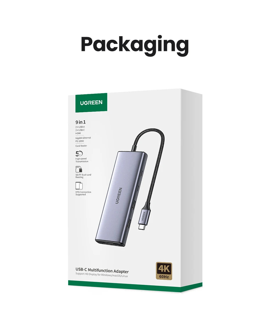 UGREEN 8-v-1 zvezdišče USB-C s 4K60Hz HDMI, gigabitnim Ethernetom, SD/TF, USB-A in USB-C
