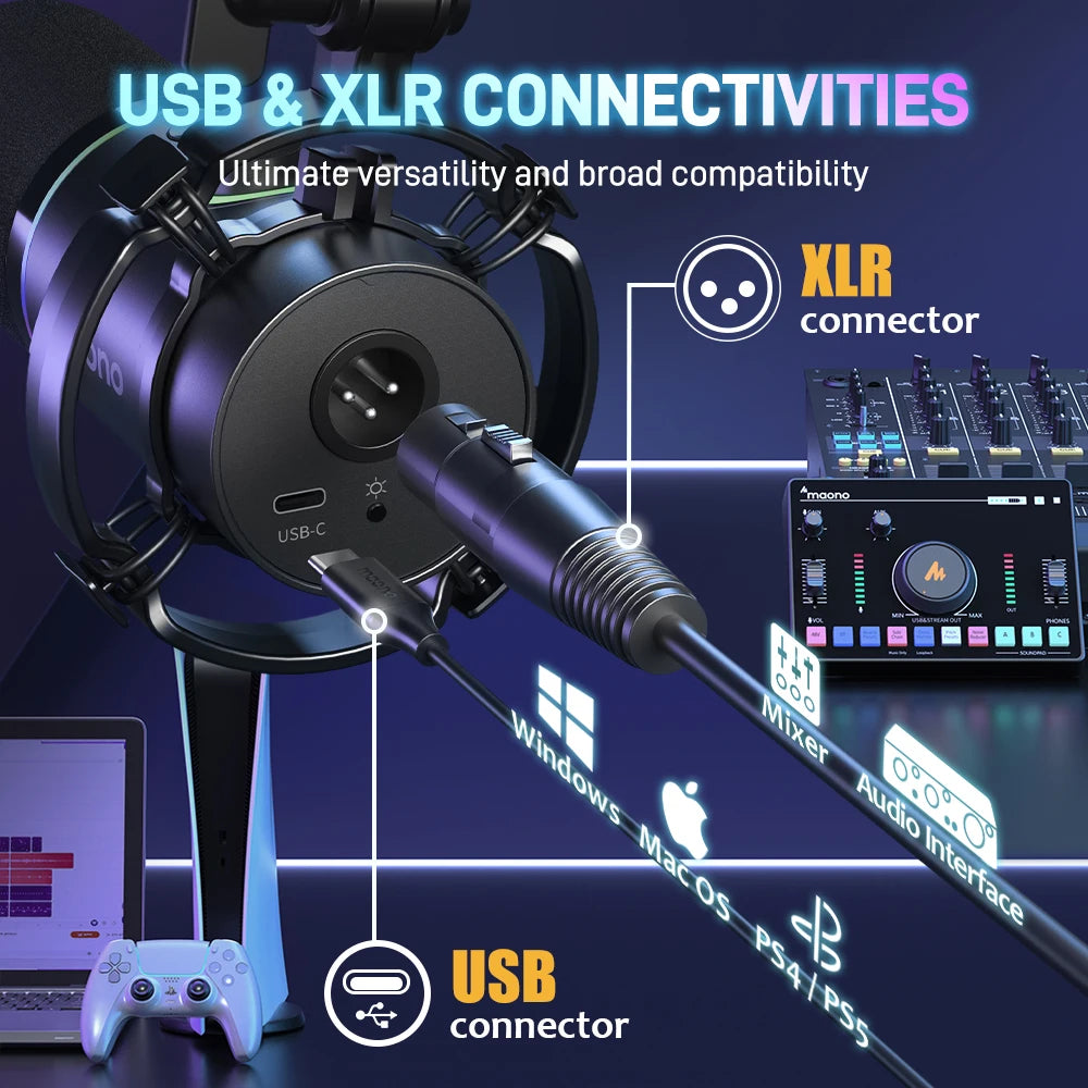 Maono PD200X – XLR/USB Dynamic Microphone | Metal Gaming & Streaming Mic with Software Control