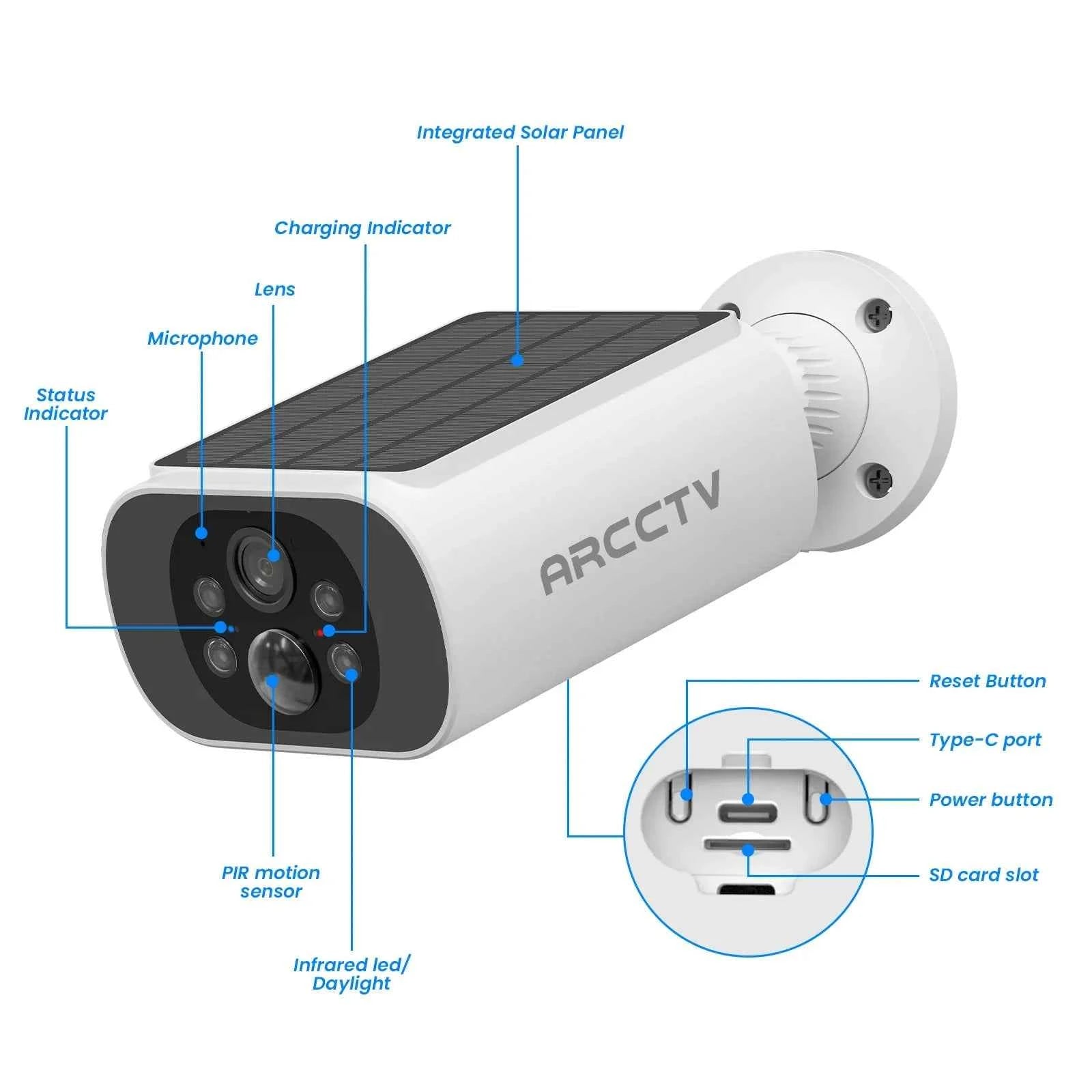 ARCCTV 2K Wireless Solar Camera Outdoor Surveillance Integrated Battery Wifi Camera Humanoid Detection Flash Alarm Night Vision - Limetastore