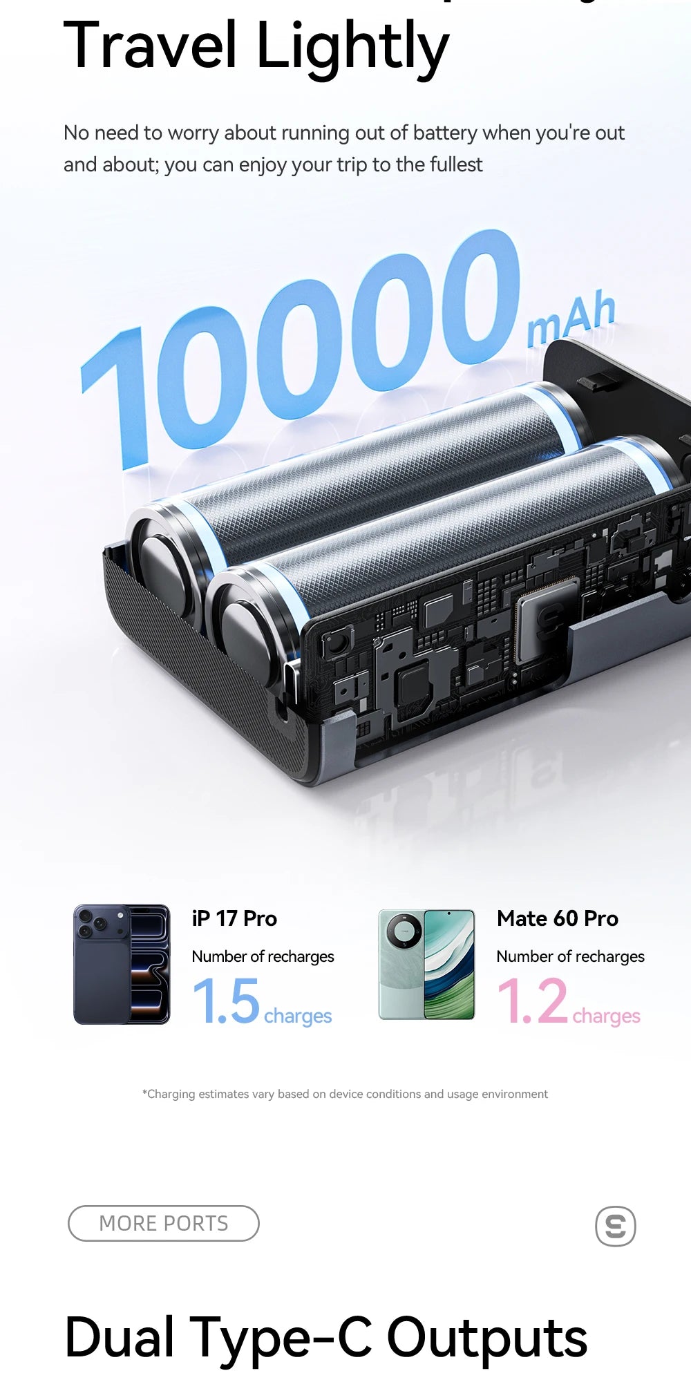 ESSAGER 45W Power Bank 10000 mAh z vgrajenim kablom USB-C