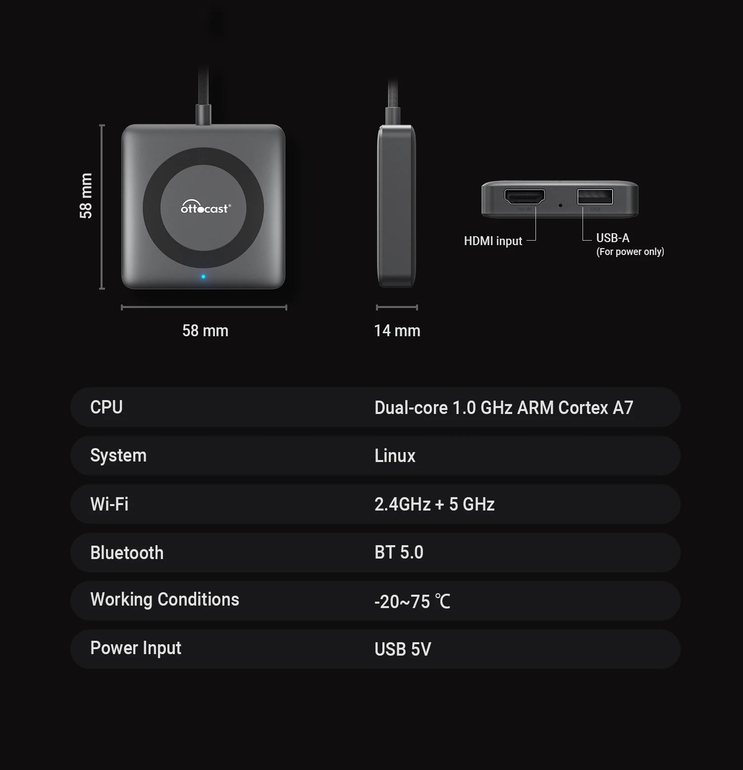 OTTOCAST Express Wireless CarPlay Adapter with HDMI Converter
