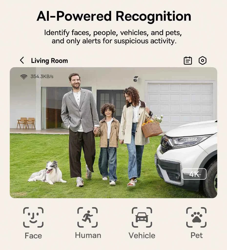 Baseus Security S2 Outdoor Camera 4K Clarity Solar Wireless Wifi Camera Smart Face ID IP67 Waterproof 145°FOV Smart App Control - Limetastore