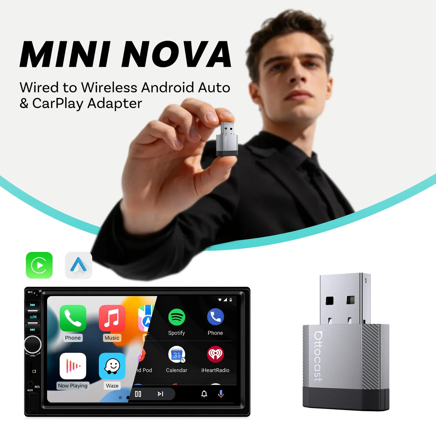 Brezžični adapter OTTOCAST Mini Nova CarPlay in Android Auto