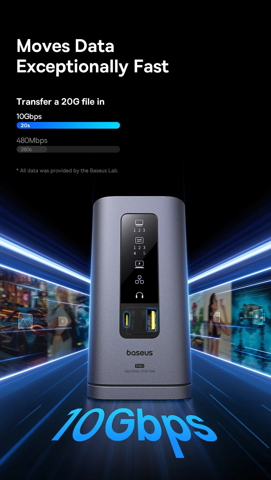 Baseus 11‑v‑1 zvezdišče USB‑C | DP 4K@60Hz, HDMI, trojni zaslon, RJ45, PD 100W, priklopna postaja USB 3.1