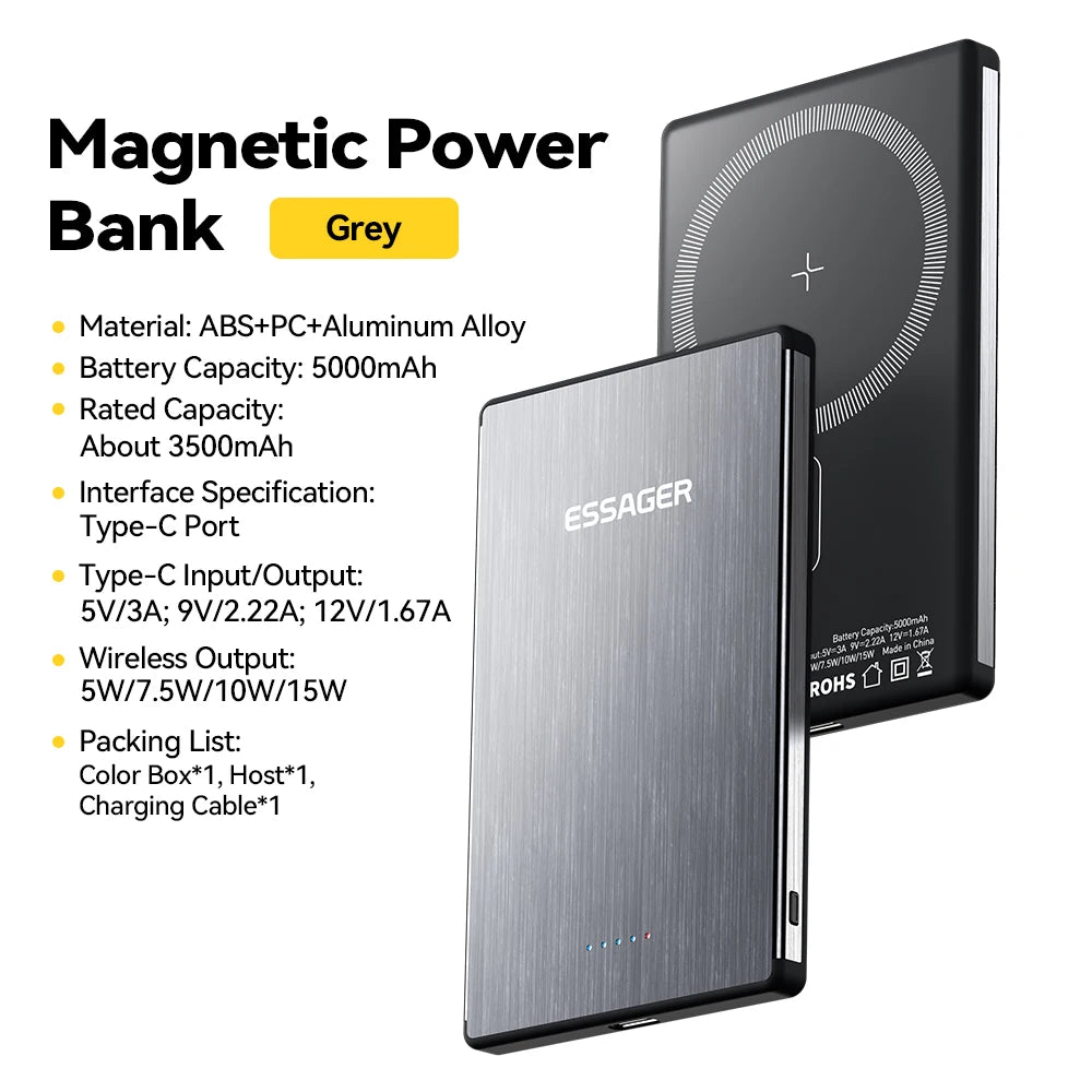 ESSAGER tanka magnetna brezžična prenosna baterija 20W 5000mAh MagSafe