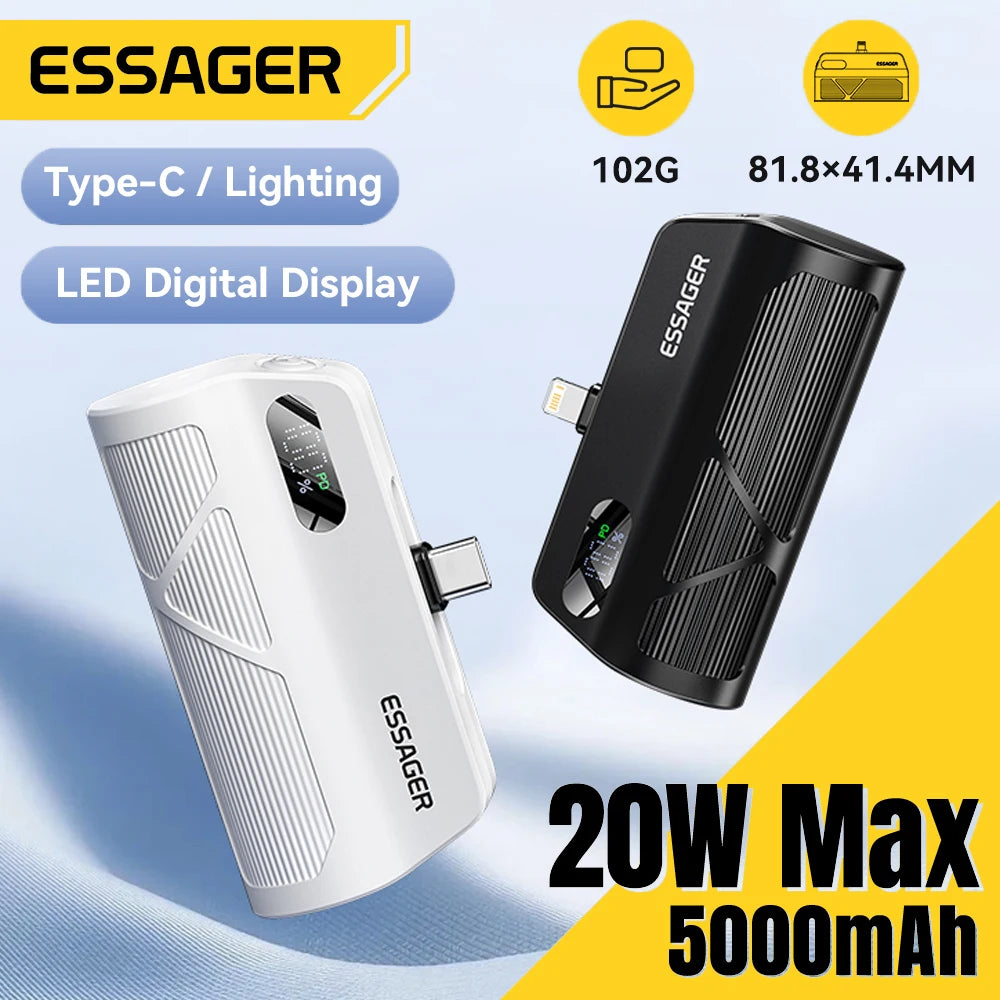 ESSAGER Mini kapsula prenosna baterija 5000 mAh 20 W PD hitro polnjenje