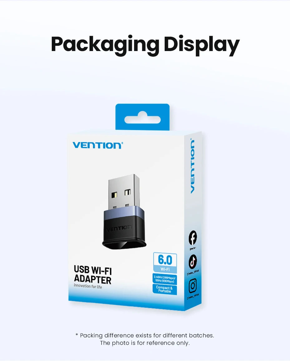 Vention WiFi 6 AX900 USB adapter | Dvopasovni 2,4/5 GHz brezžični ključek za osebni računalnik in prenosnik z operacijskim sistemom Windows