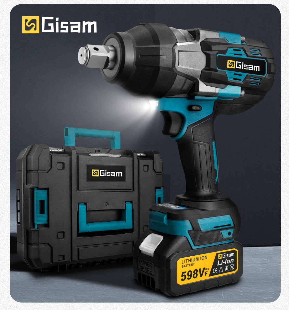 GISAM 3100N.M brezkrtačni električni udarni vijačnik 3/4 palca, akumulatorski vijačnik z navorom, električno orodje za baterijo Makita 18V Pin