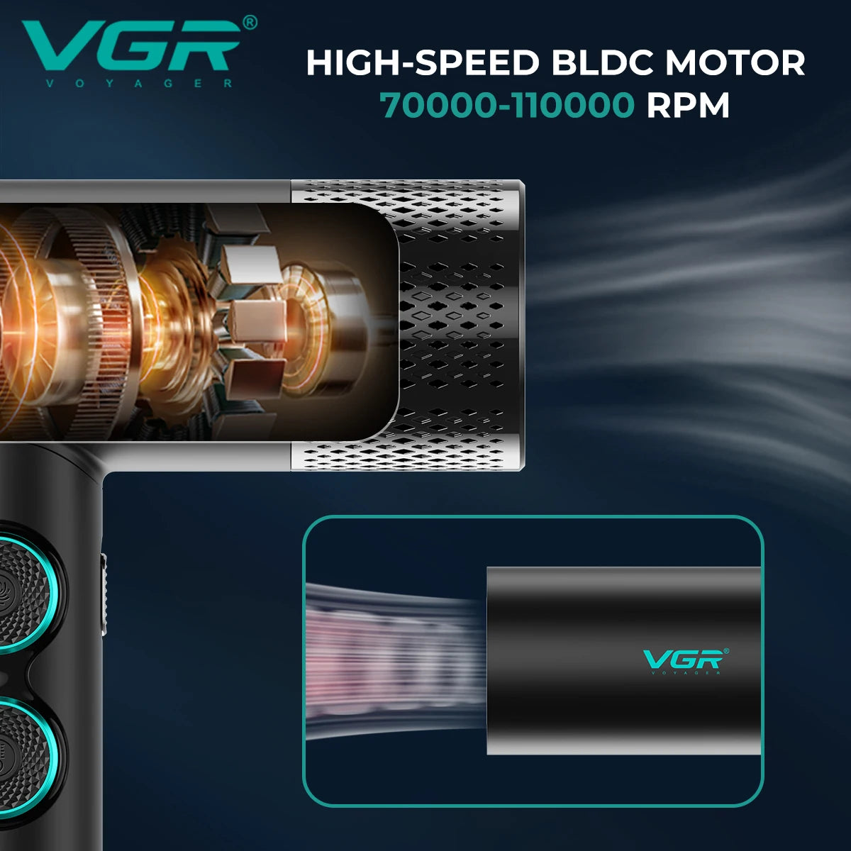 VGR Hair Dryers Professional Hair Dryer Machine Negative Ion 110000 RPM Air Blower Barber Salon BLDC Motor Home Appliance V-401
