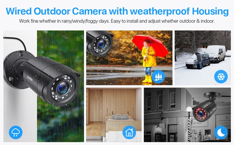 ZOSI 4× 1080p HD‑TVI Security Cameras – Outdoor Weatherproof CCTV Cameras with 80ft IR Night Vision
