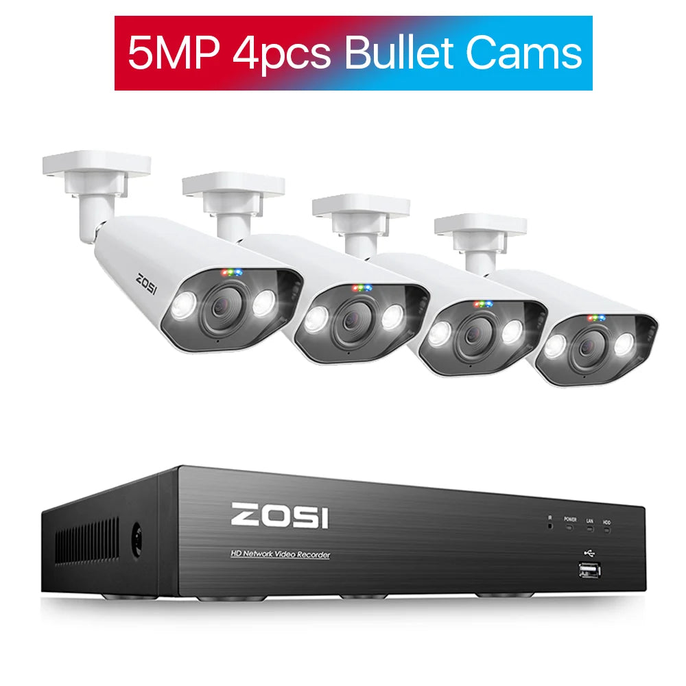 ZOSI 5MP PTZ PoE Security Camera System – 8CH 8MP NVR Kit with Two‑Way Audio | AI Face Detection