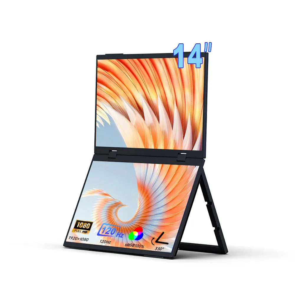 Sibolan 14-inch 1080p Portable Dual Screen Extender 120Hz 100% sRGB HDR 330° Rotation Folding Laptop Monitor For Gaming & Wins - Limetastore