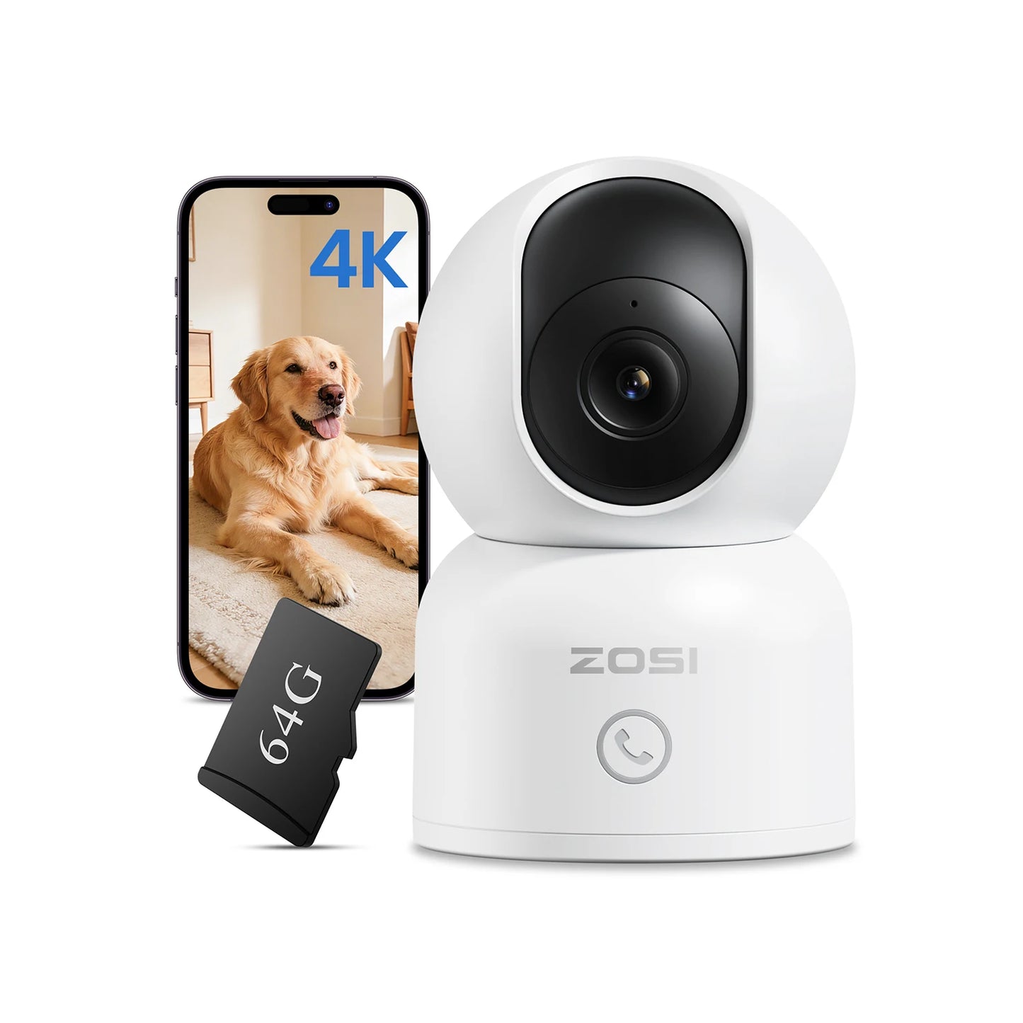 ZOSI 360° PTZ pametna domača varnostna kamera – notranji WiFi monitor za dojenčke in hišne ljubljenčke s samodejnim sledenjem, zaznavanjem z umetno inteligenco in HD nočnim vidom