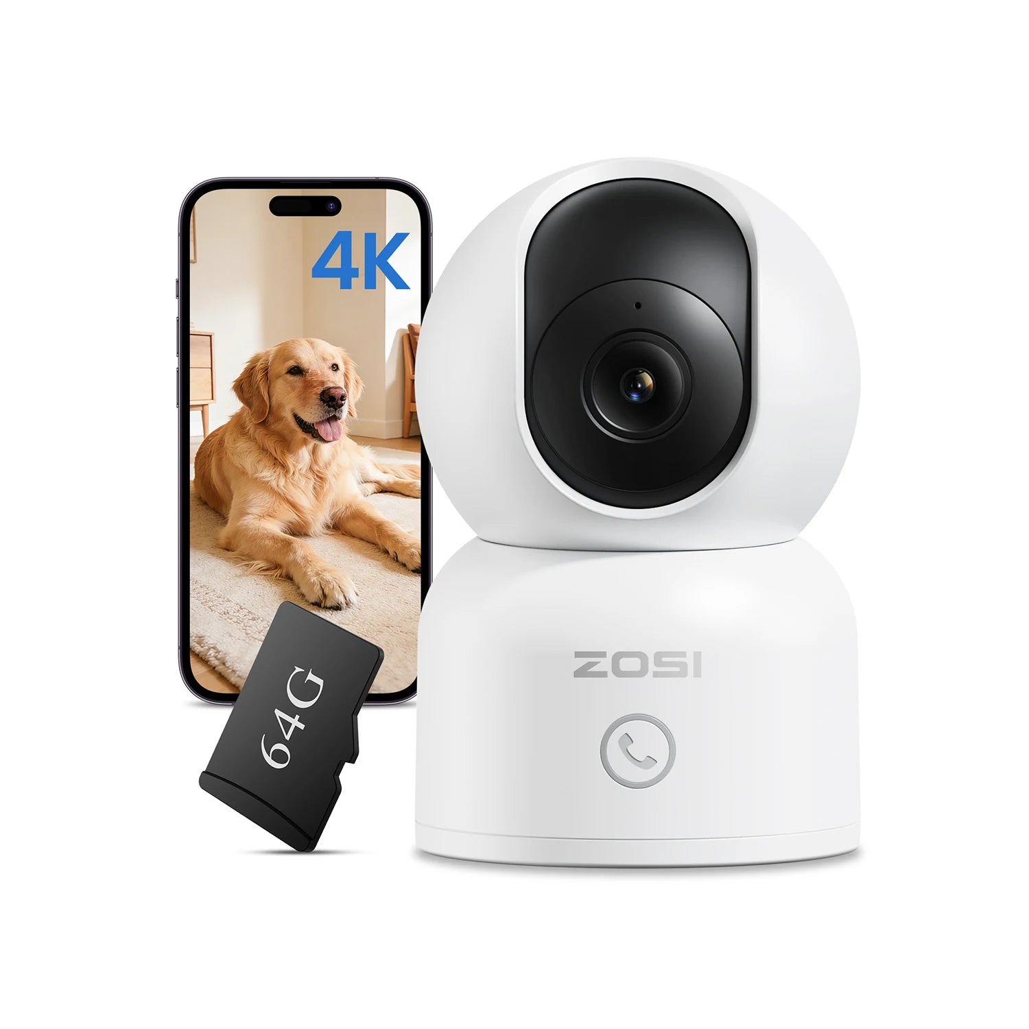 ZOSI 360° PTZ pametna domača varnostna kamera – notranji WiFi monitor za dojenčke in hišne ljubljenčke s samodejnim sledenjem, zaznavanjem z umetno inteligenco in HD nočnim vidom