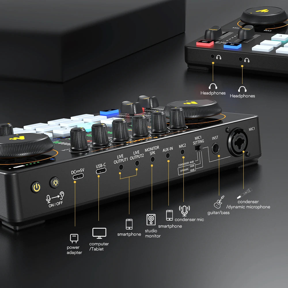 MaonoCaster AME2 – Vsestranski podkast studio | Zvočna kartica + avdio vmesnik + mešalna miza za prenose v živo, kitaro, osebne računalnike in mobilne naprave