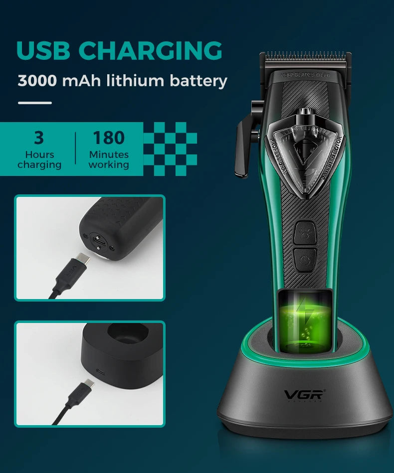 VGR Hair Trimmer Professional Hair Cutting Machine Vector Motor Hair Clipper 11000 RPM Barber Cordless Trimmer for Men V-883 S2