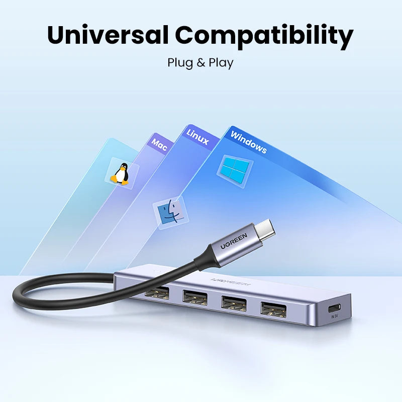 UGREEN USB‑C v USB 3.0 zvezdišče | 4-vratni visokohitrostni razdelilnik za MacBook, iPad in Samsung
