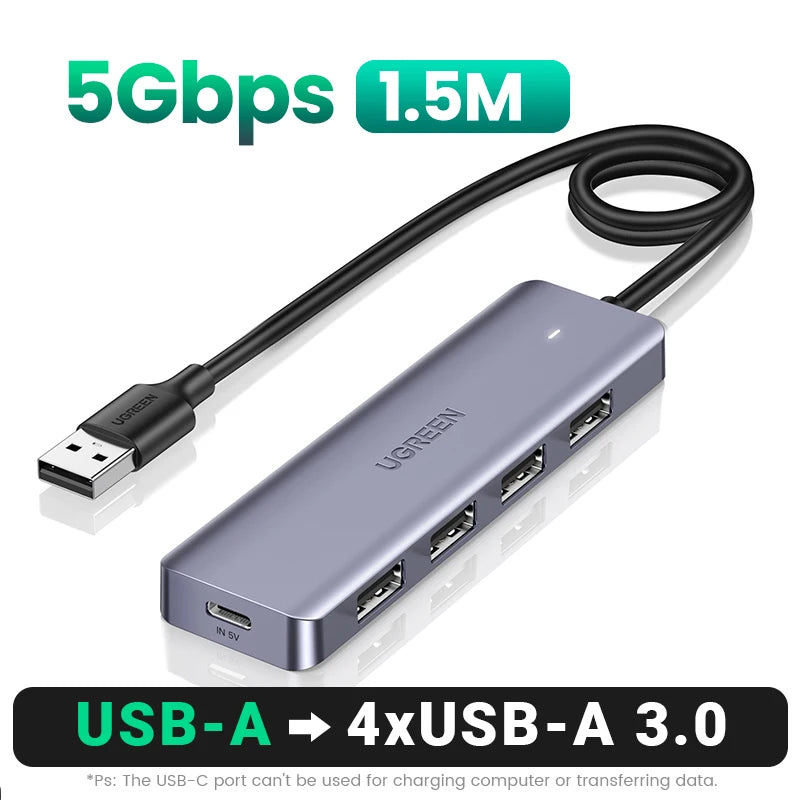 UGREEN USB‑C v USB 3.0 zvezdišče | 4-vratni visokohitrostni razdelilnik za MacBook, iPad in Samsung