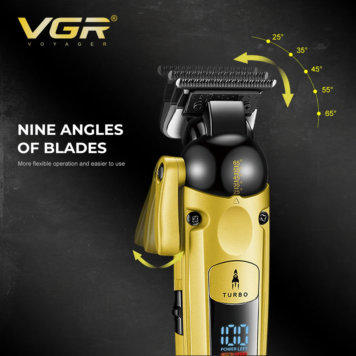VGR V-274 Professional Hair Trimmer – Turbo Mode, 140-Min Runtime, 9 Angles