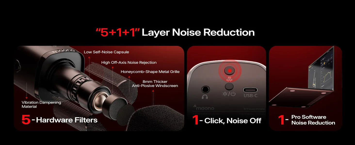 Maono PD100W – Wireless Dynamic Microphone | 50 m Range, One‑Touch Noise Reduction & RGB Lighting for Gaming, Streaming & Live Recording