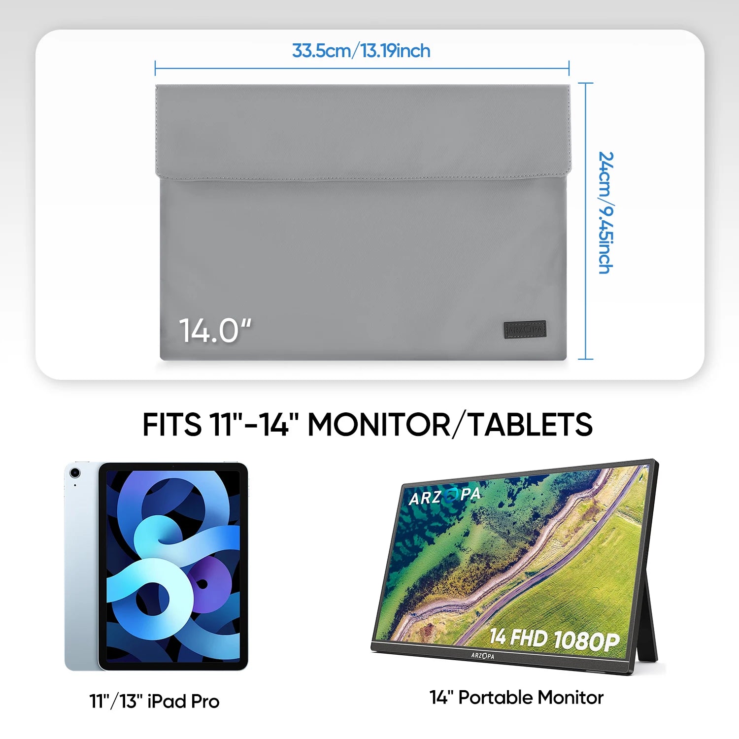 ARZOPA ovitek za prenosnik in prenosni monitor | 14'' / 16.1'' / 17.3'' vodoodporna torba