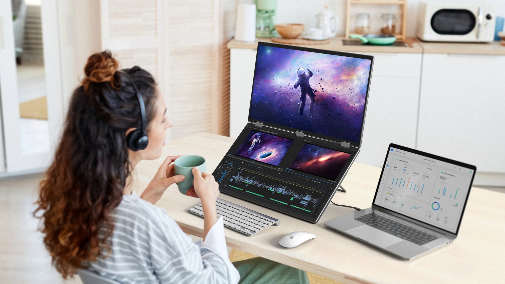 UPERFECT 100Hz Dual Screen Portable Monitor 18.5" - No Drive Required Folding Monitor with USB-C Mini HDMI for PC, Mac, Surface, Phone - Limetastore