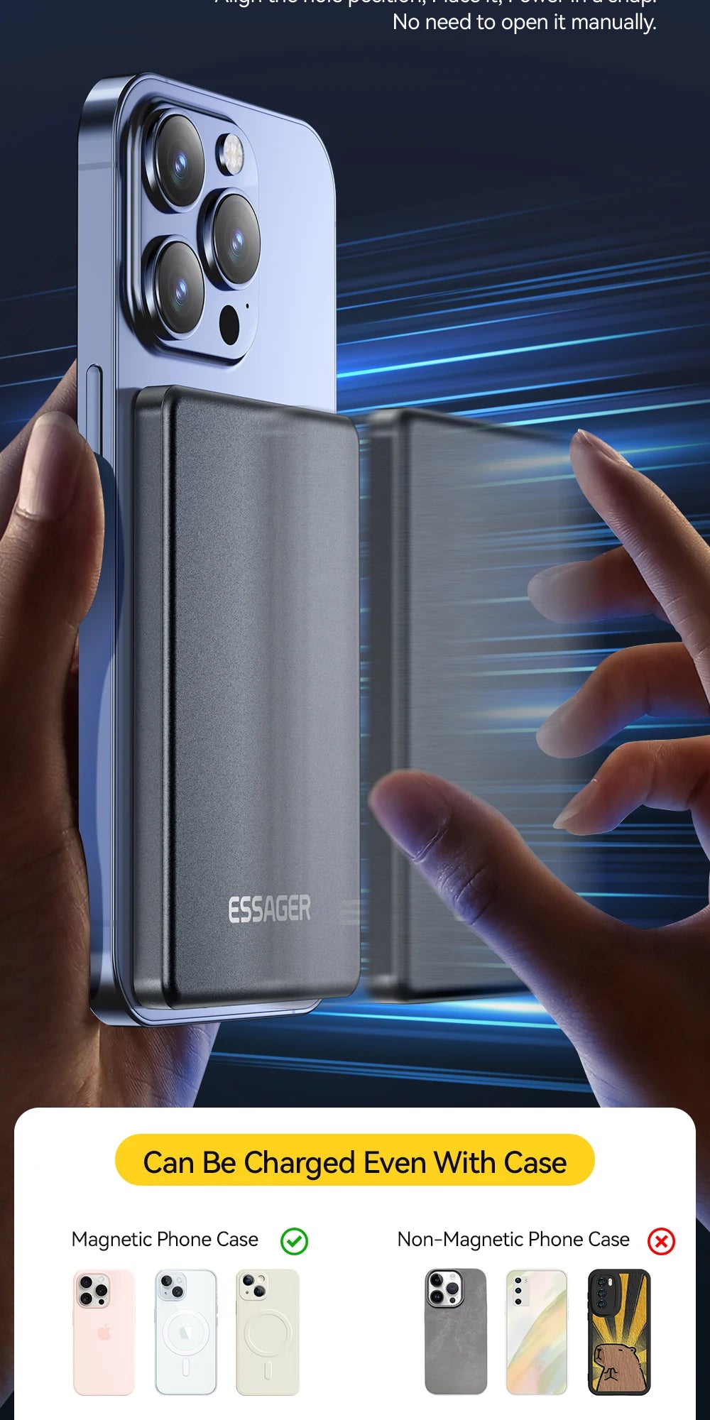 ESSAGER tanka magnetna brezžična prenosna baterija 20W 5000mAh MagSafe