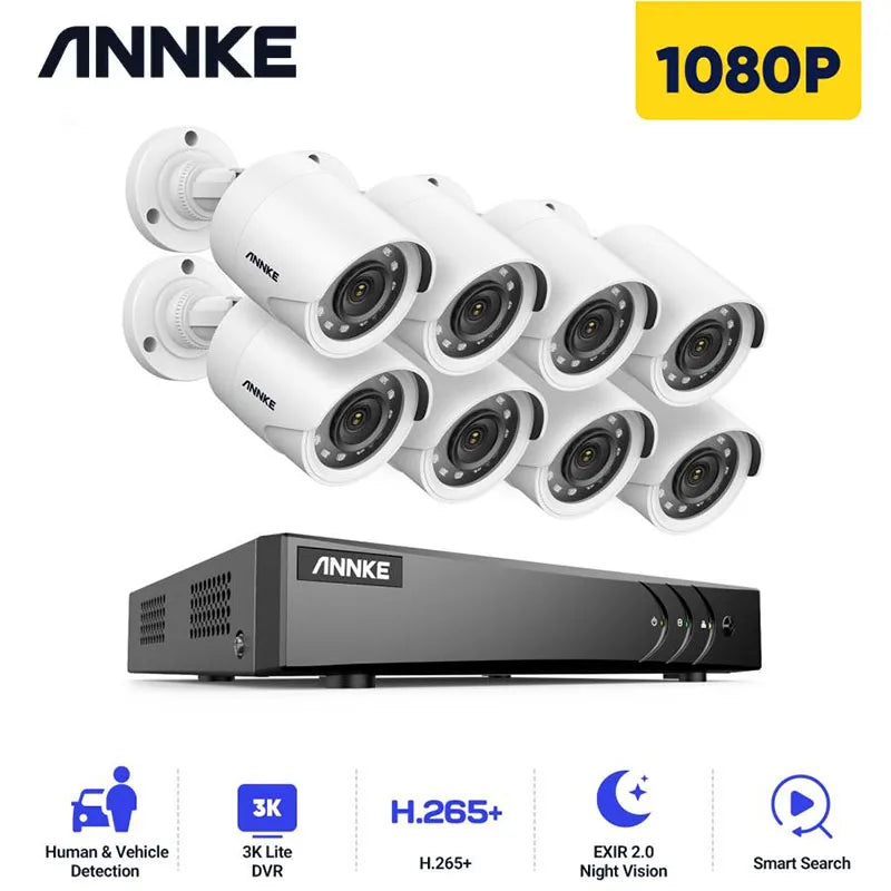 ANNKE 1080P H.265+ CCTV sistem | 8-kanalni DVR, 2MP bullet kamere, IP66 za zunanjo uporabo