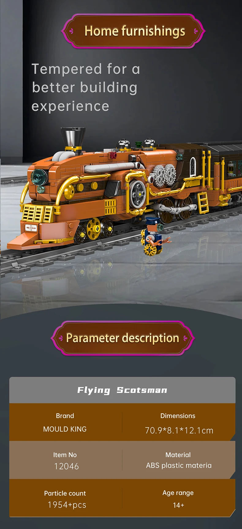 Mould King 12045 Motorized Steampunk Train | RC Technical Locomotive Building Blocks with Tracks - Limetastore