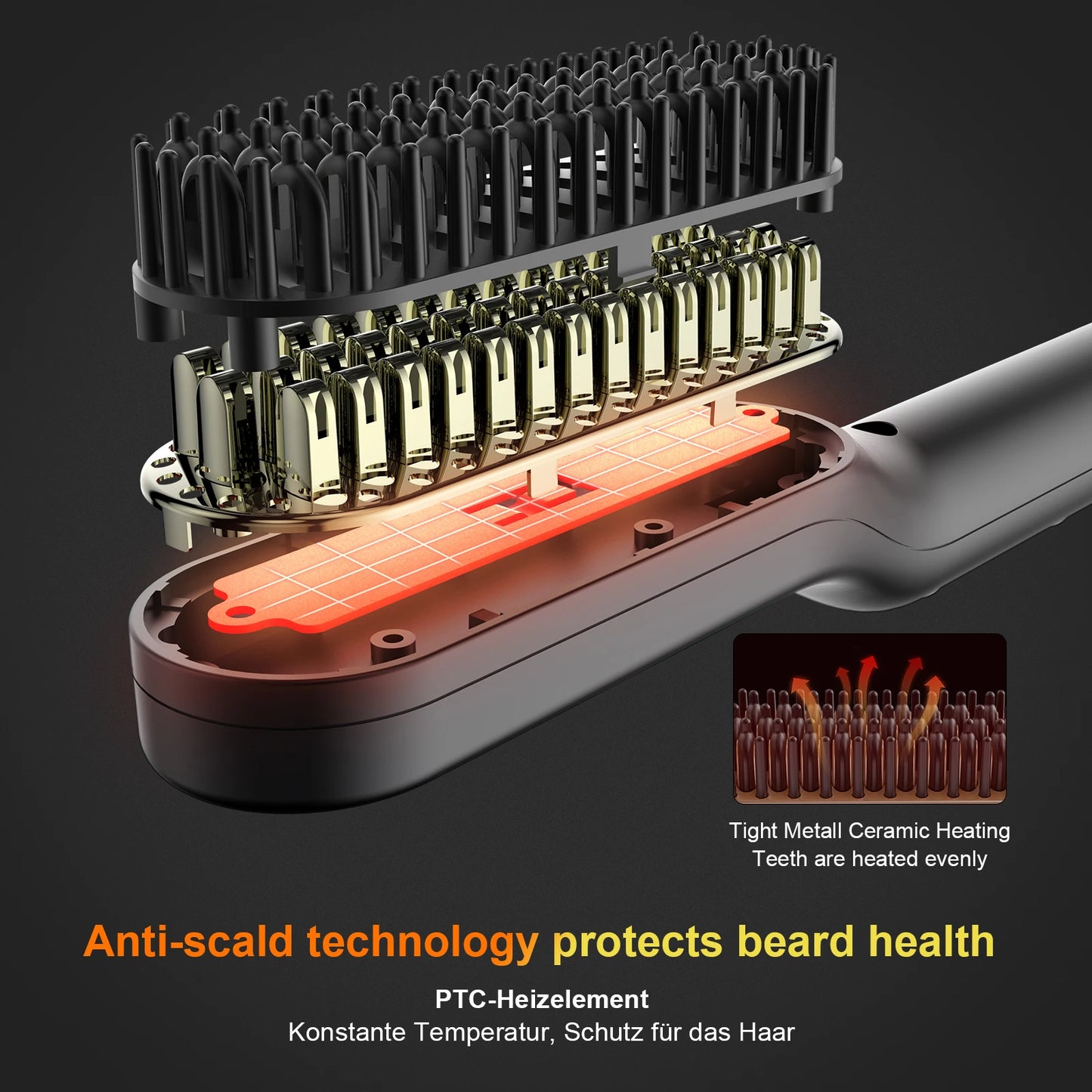 ANLAN Beard Hair Straightening Brush Hot Heated Comb for Men - Multifunctional Ceramic Straightener and Quick Hair Styler - Limetastore