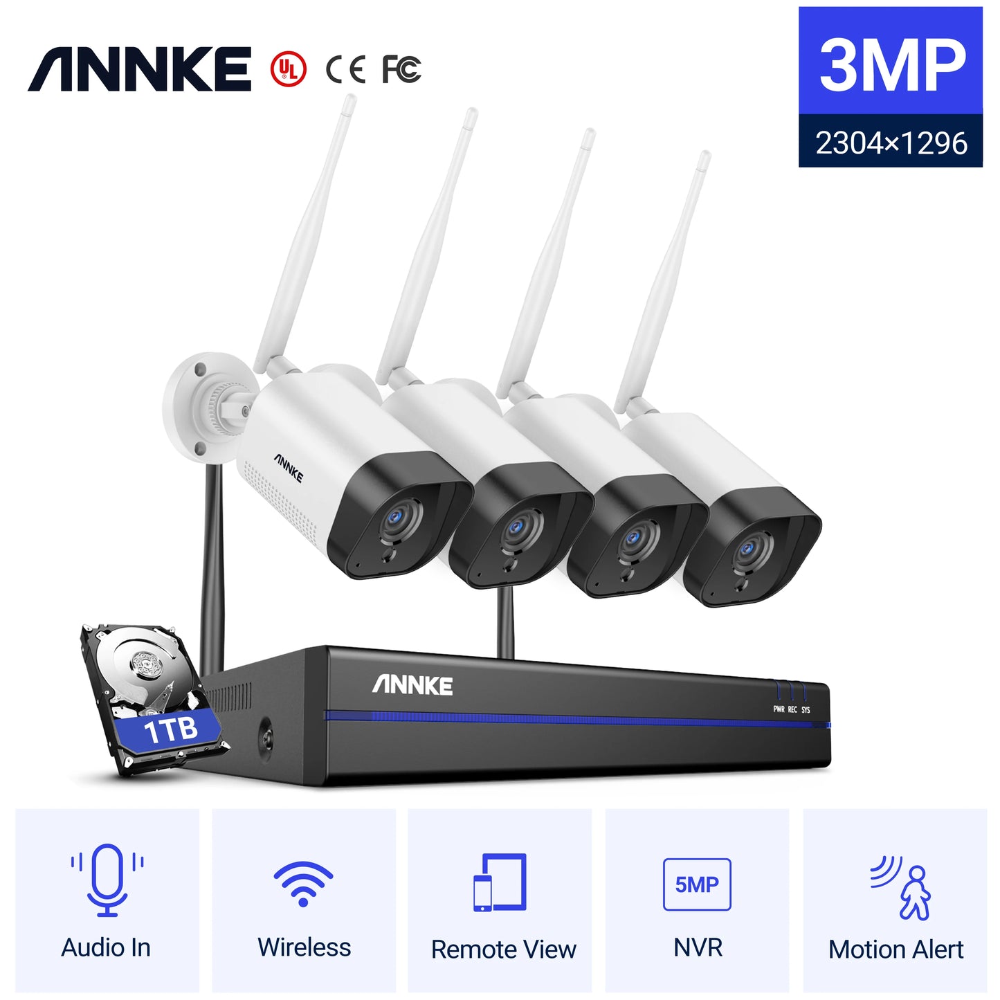 ANNKE 3MP IP varnostni kameri sistem | Pametni IR, H.265, 30 m nočni vid