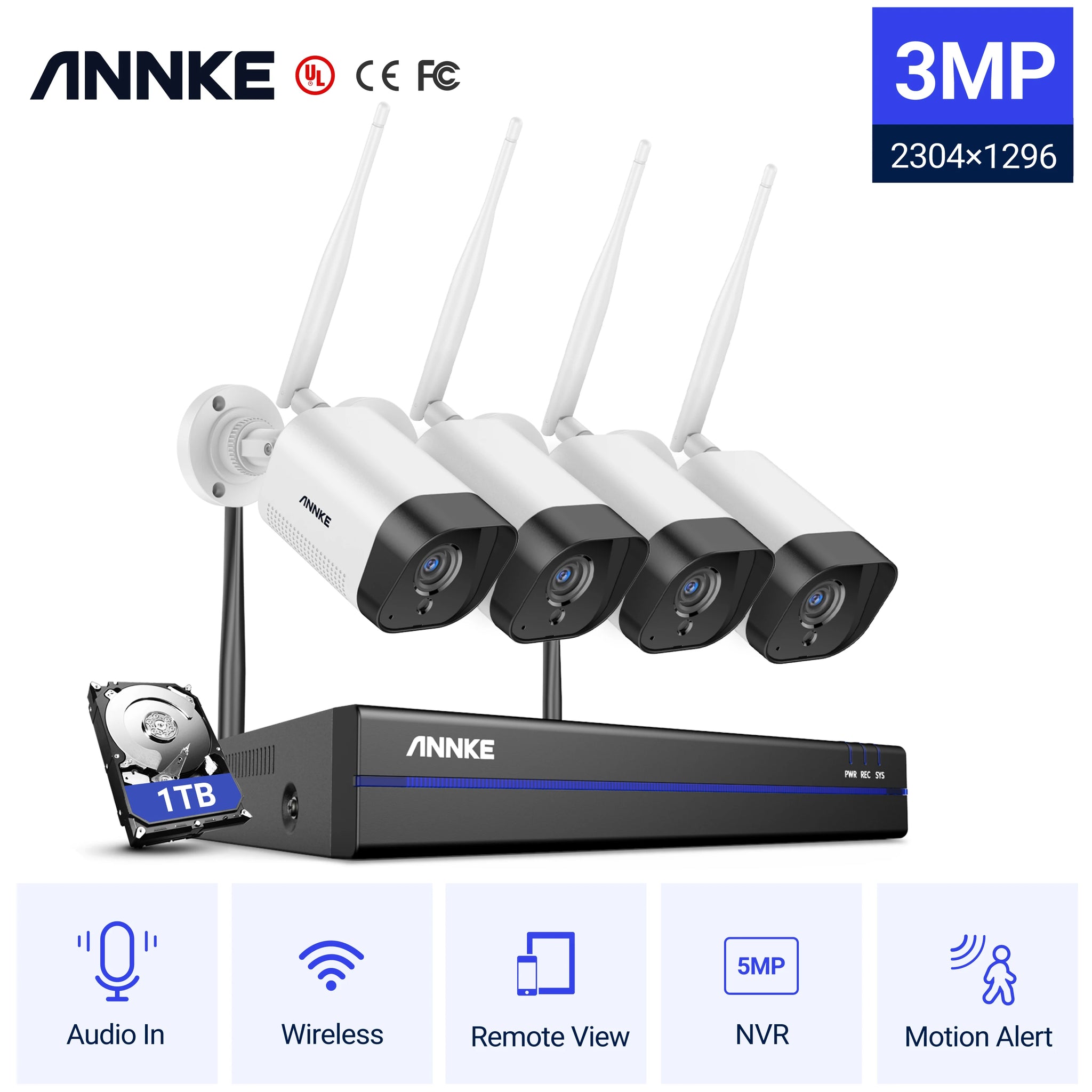 ANNKE 3MP IP varnostni kameri sistem | Pametni IR, H.265, 30 m nočni vid