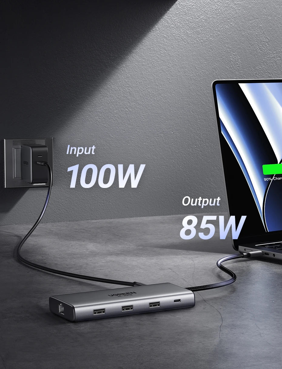 UGREEN 10-v-1 dvojni HDMI USB-C hub z izhodom 8K in 4K, gigabitnim Ethernetom, USB 3.0, PD100W