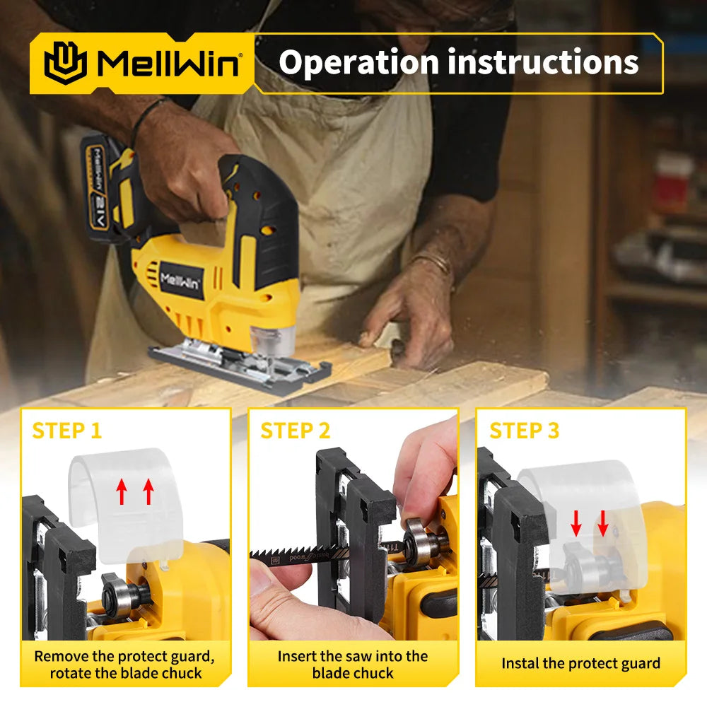 MELLWIN 3500RPM Cordless Electric JigSaw 31 Blade Wireless Curve Saw Multi-function Woodworking Tool For Makita 18V Battery Pin - Limetastore