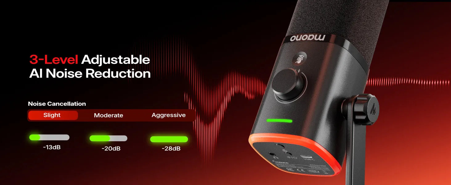Maono PD100W – Wireless Dynamic Microphone | 50 m Range, One‑Touch Noise Reduction & RGB Lighting for Gaming, Streaming & Live Recording