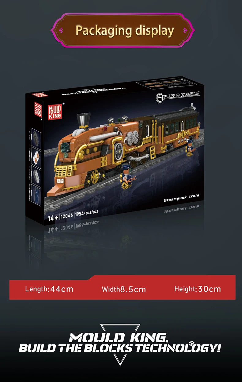 Mould King 12045 Motorized Steampunk Train | RC Technical Locomotive Building Blocks with Tracks - Limetastore