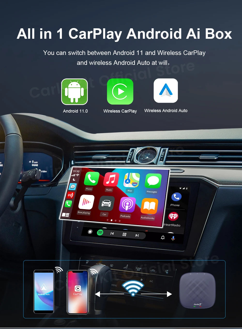 CarlinKit Tbox-Ultra Android 15 8+128GB Brezžični CarPlay AI Box
