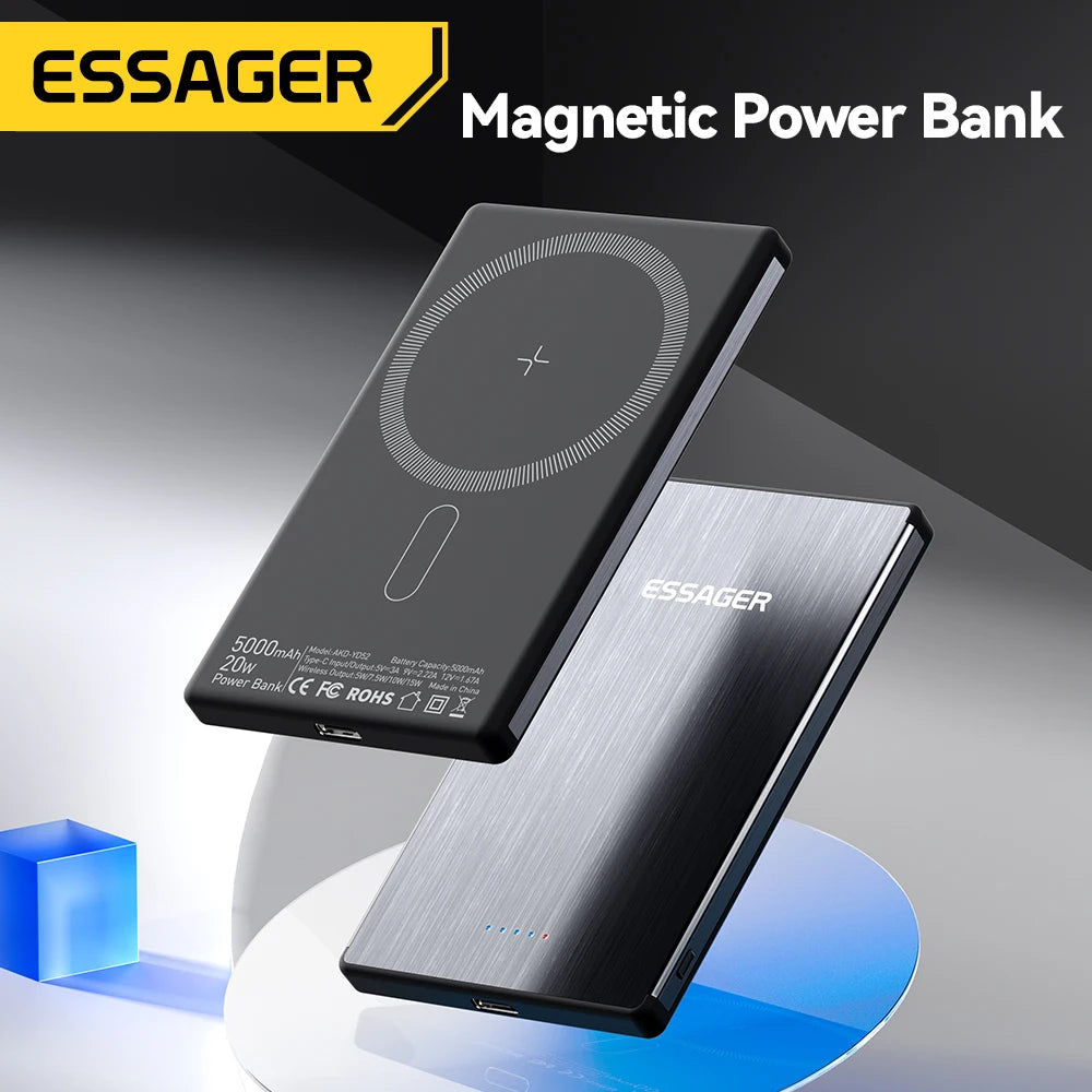 ESSAGER 20W magnetni brezžični polnilnik, 5000 mAh, tanek, MagSafe