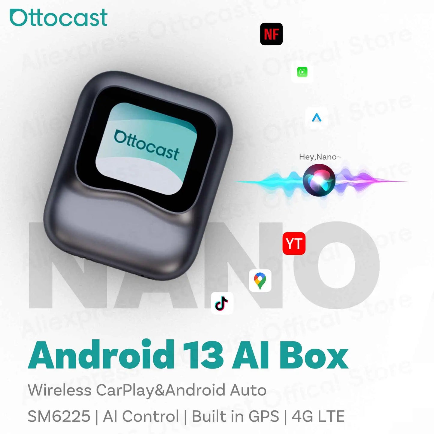 OTTOCAST NanoAI Android 13 Brezžični CarPlay AI Box 128GB
